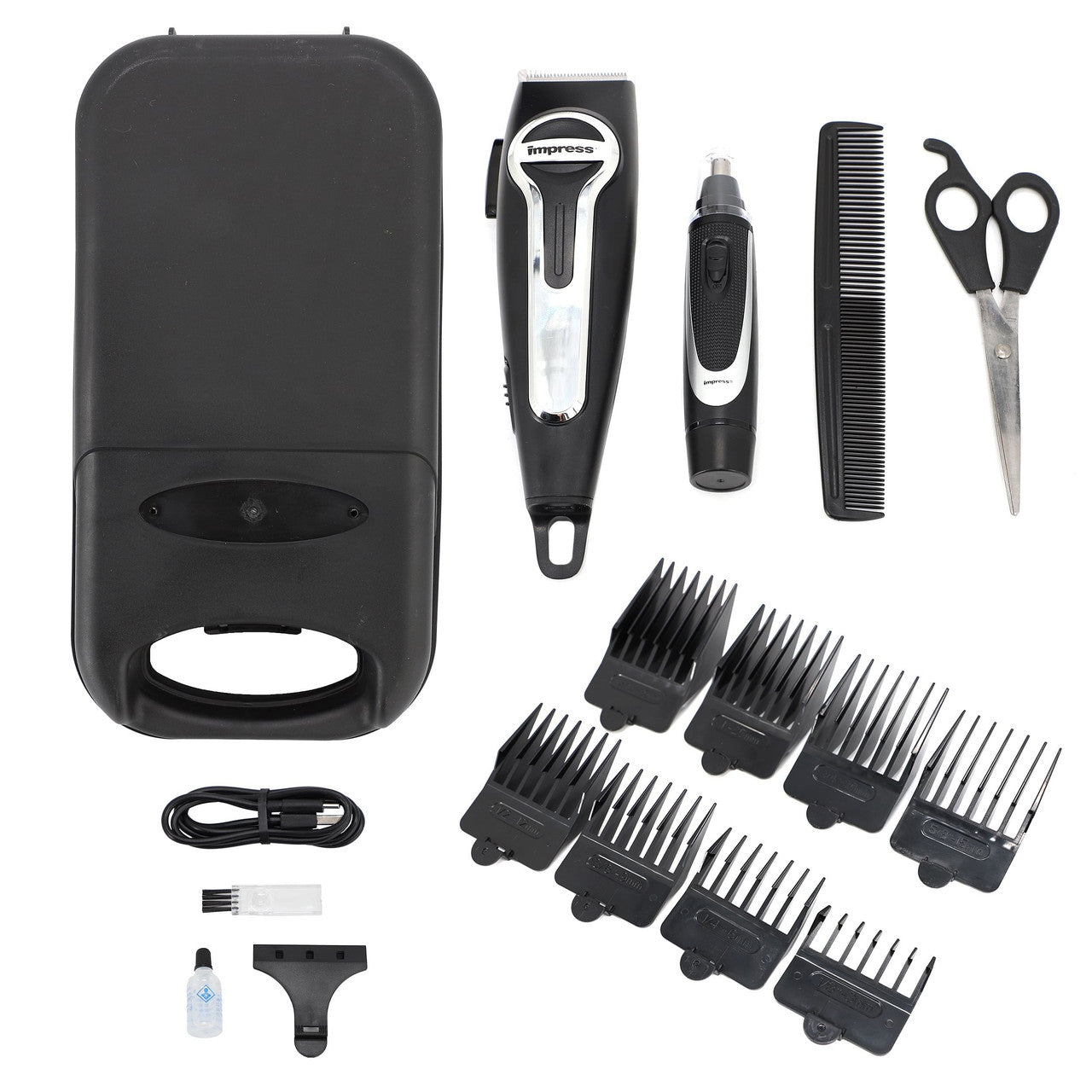 Impress 18 Piece Cordless Rechargeable Hair Cutting Kit and Nose Trimmer with Storage Case-0
