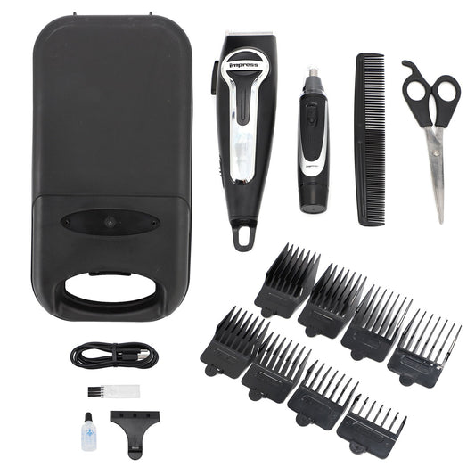 Impress 18 Piece Cordless Rechargeable Hair Cutting Kit and Nose Trimmer with Storage Case-0
